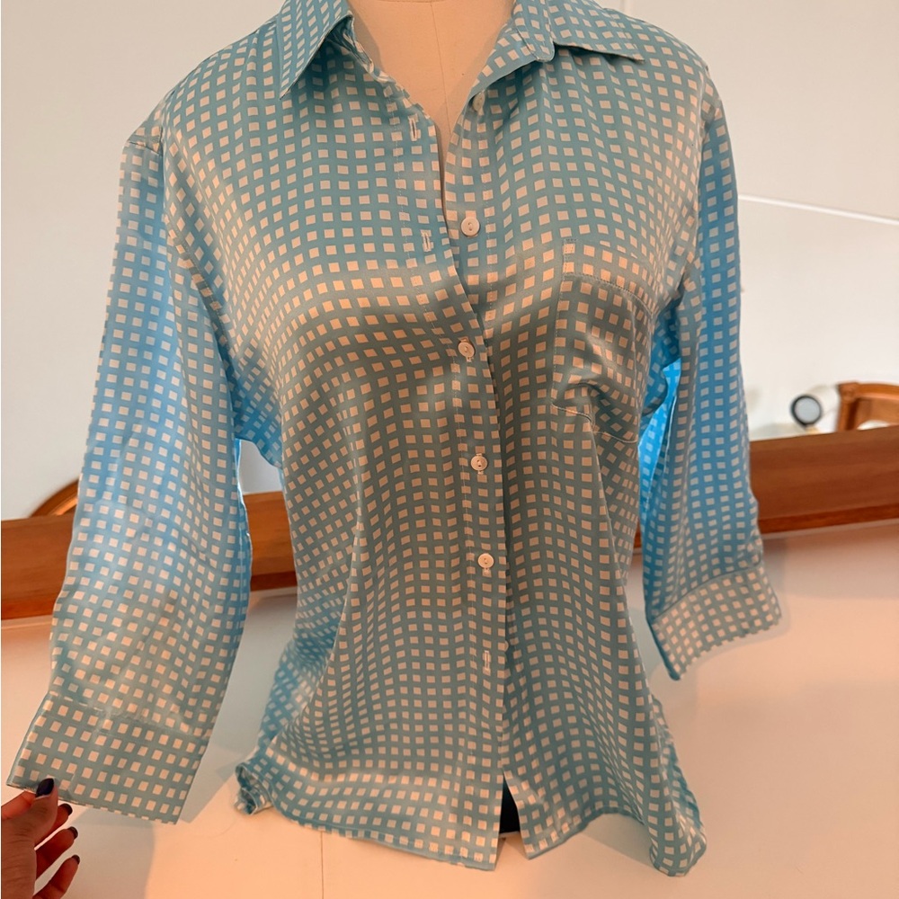 Tracy M Light Blue Gingham Button Down Shirt